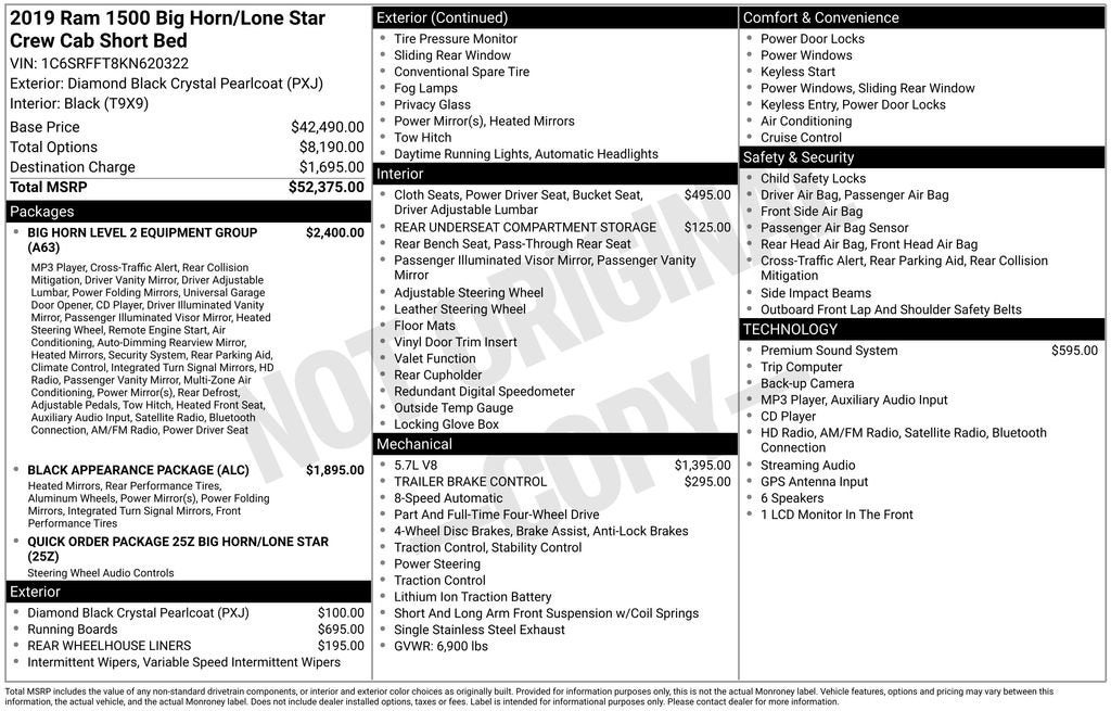 2019 RAM 1500 Big Horn/Lone Star Crew Cab 4x4 5'7" Box