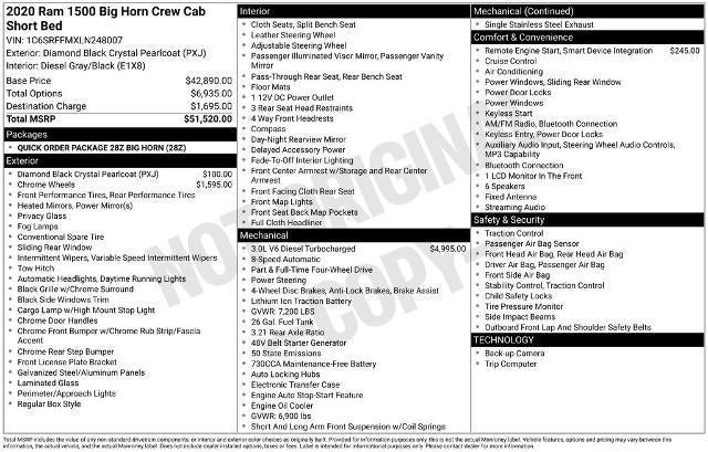 2020 RAM 1500 Big Horn 4x4 Crew Cab 5'7" Box
