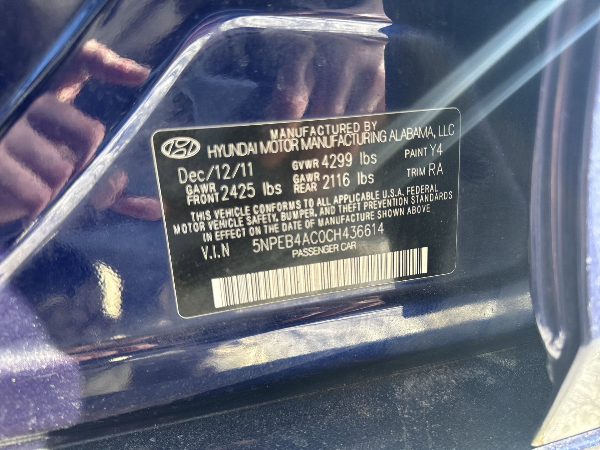 2012 Hyundai SONATA 4dr Sdn 2.4 Auto GLS