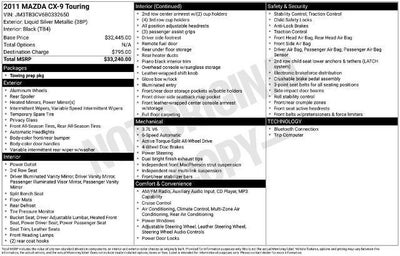 2011 Mazda Mazda CX-9 AWD 4dr Touring